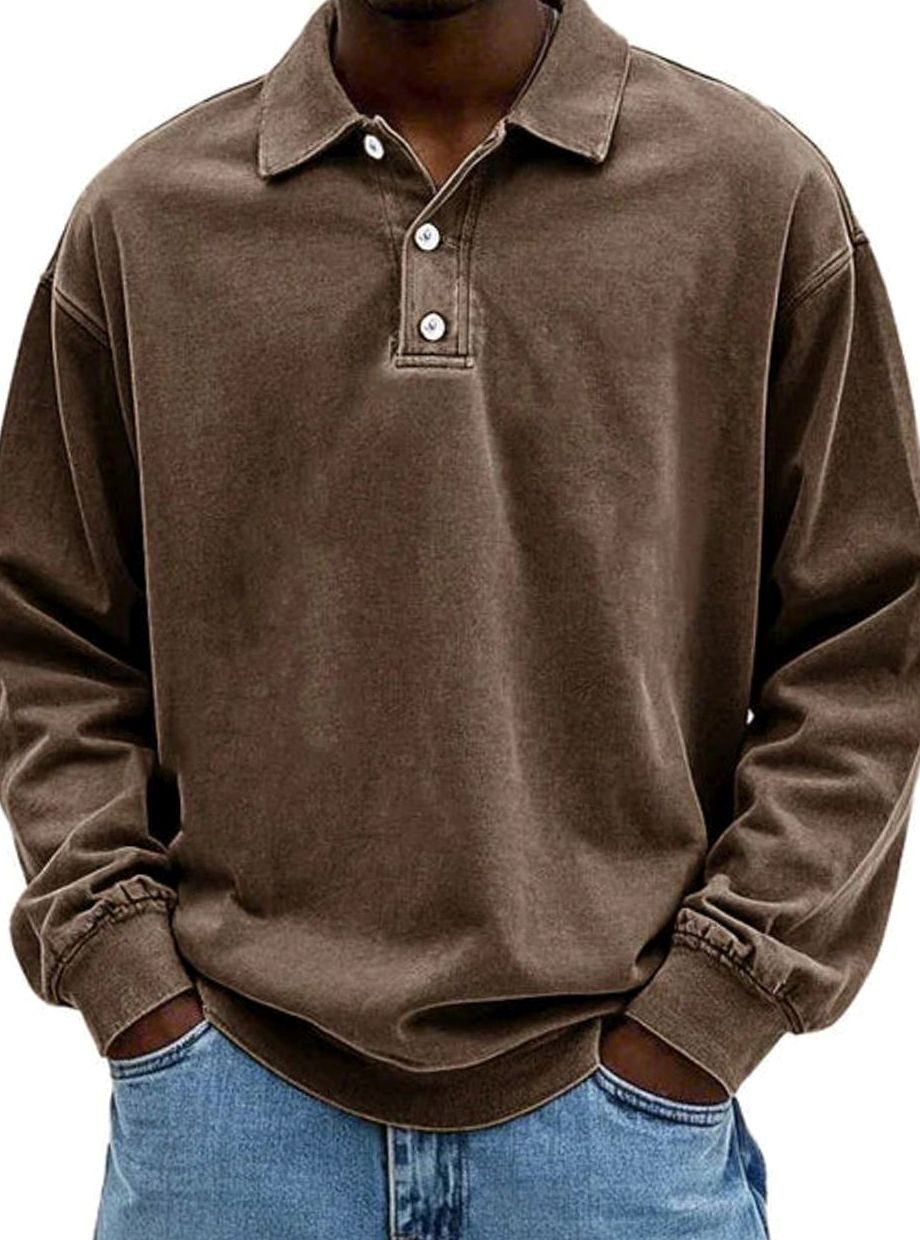 Men's Long Sleeve Polo Shirt - Relaxed Fit & Classic Collar