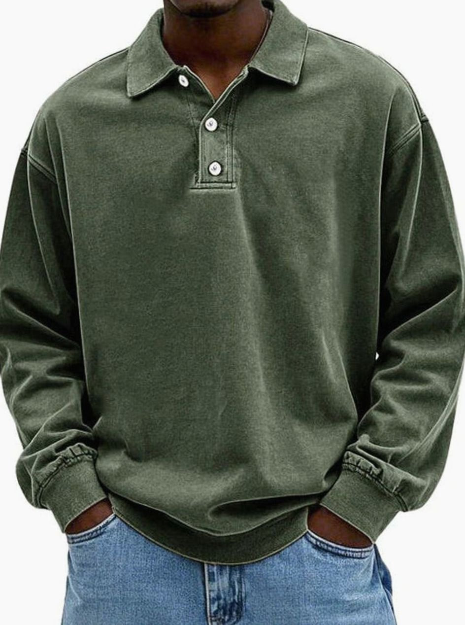 Men's Long Sleeve Polo Shirt - Relaxed Fit & Classic Collar