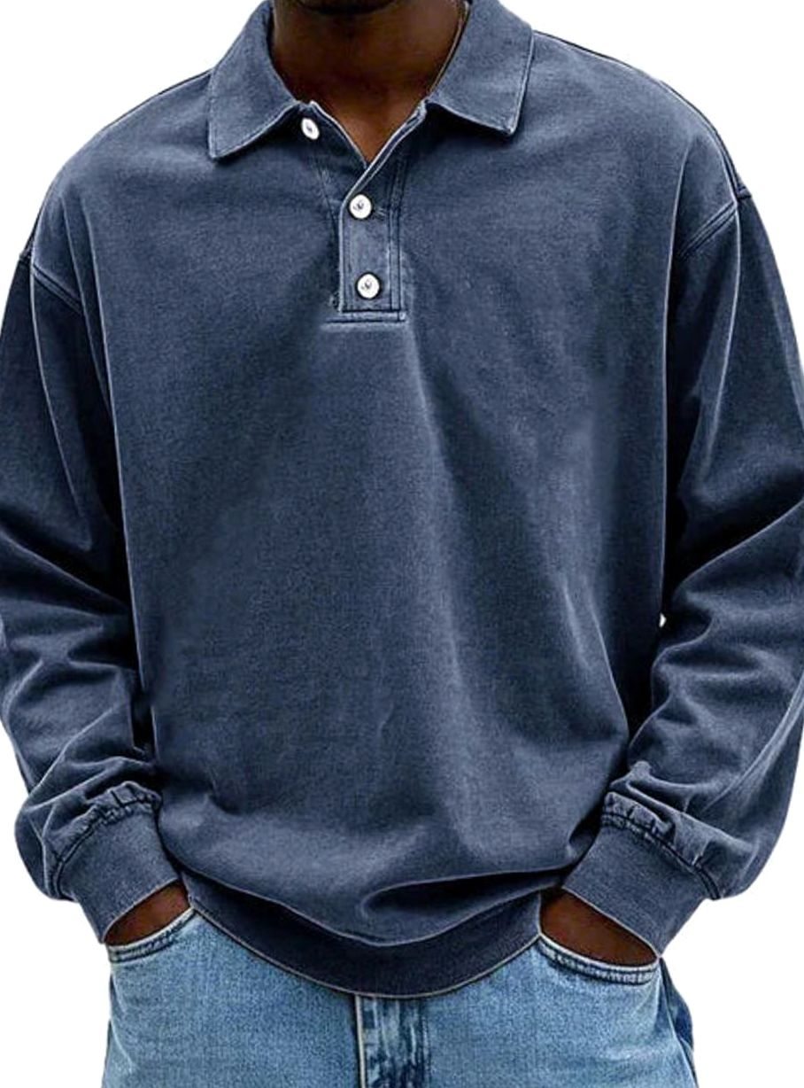 Men's Long Sleeve Polo Shirt - Relaxed Fit & Classic Collar