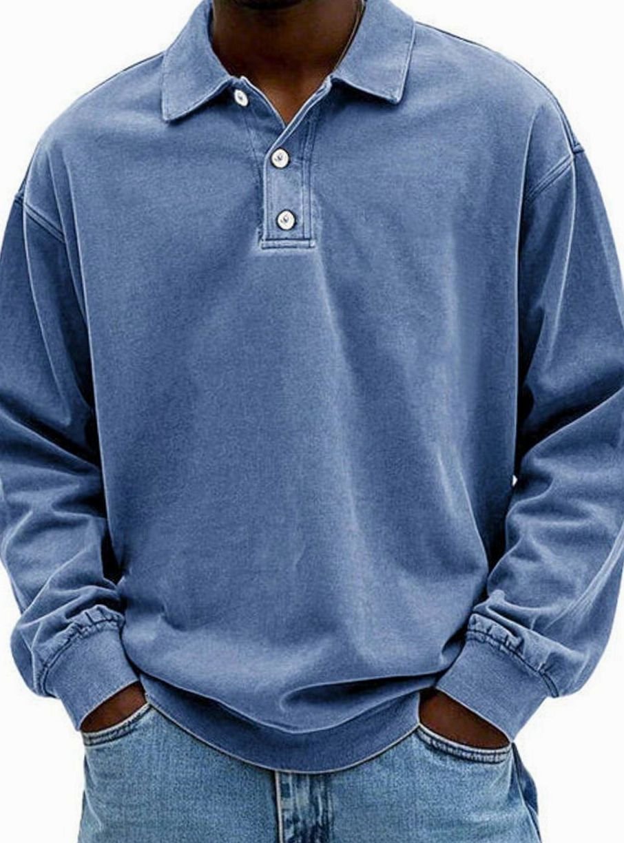 Men's Long Sleeve Polo Shirt - Relaxed Fit & Classic Collar