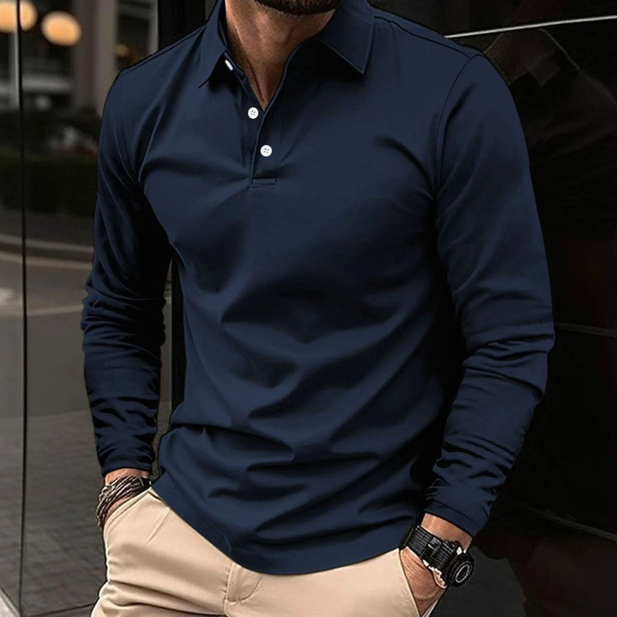 Men's Long Sleeve Polo Shirt - Slim Fit & All-Day Comfort
