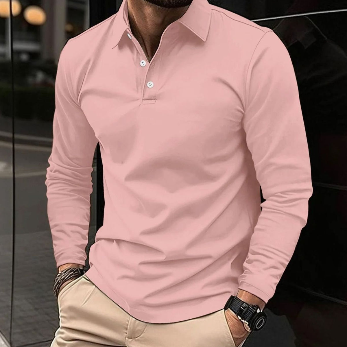 Men's Long Sleeve Polo Shirt - Slim Fit & All-Day Comfort