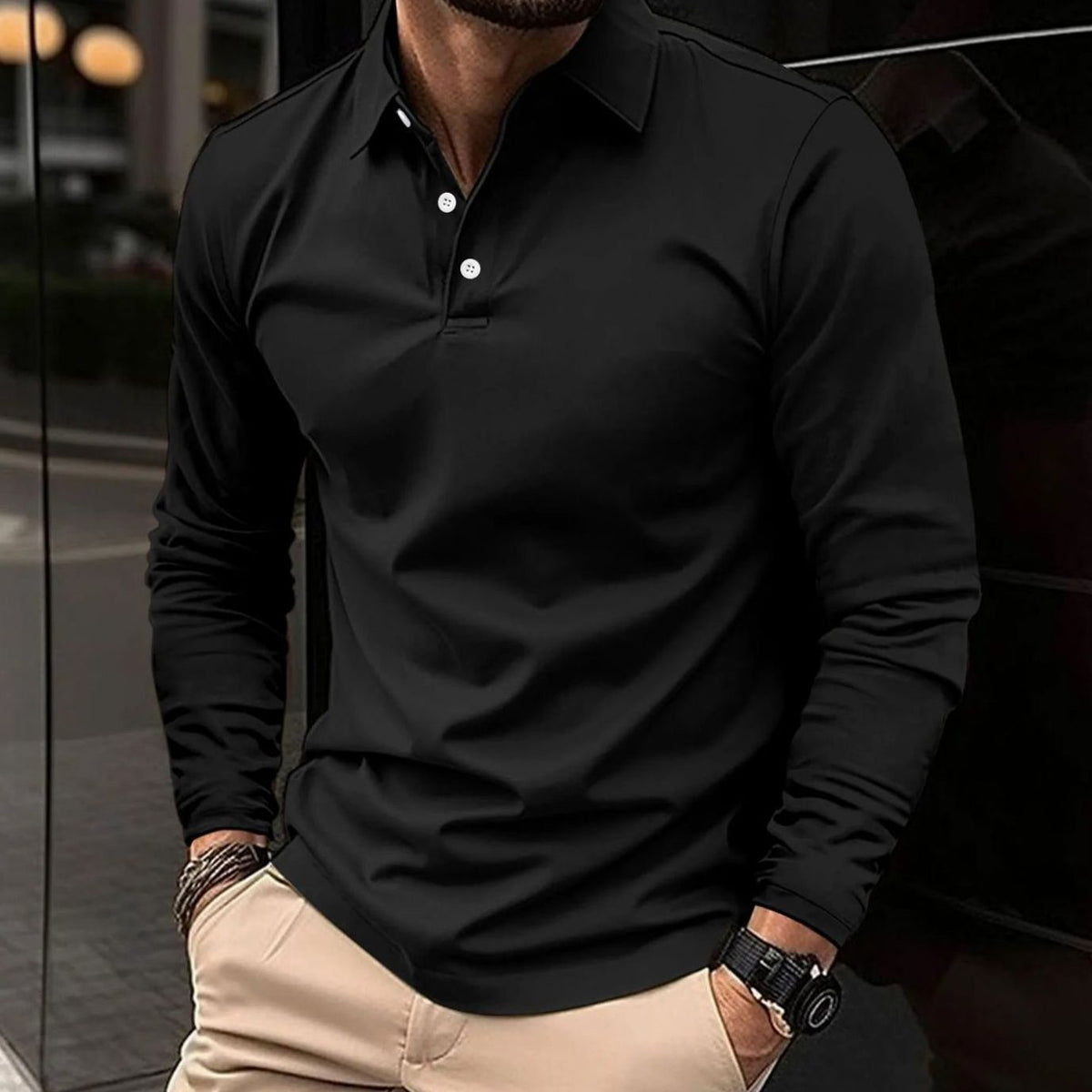 Men's Long Sleeve Polo Shirt - Slim Fit & All-Day Comfort