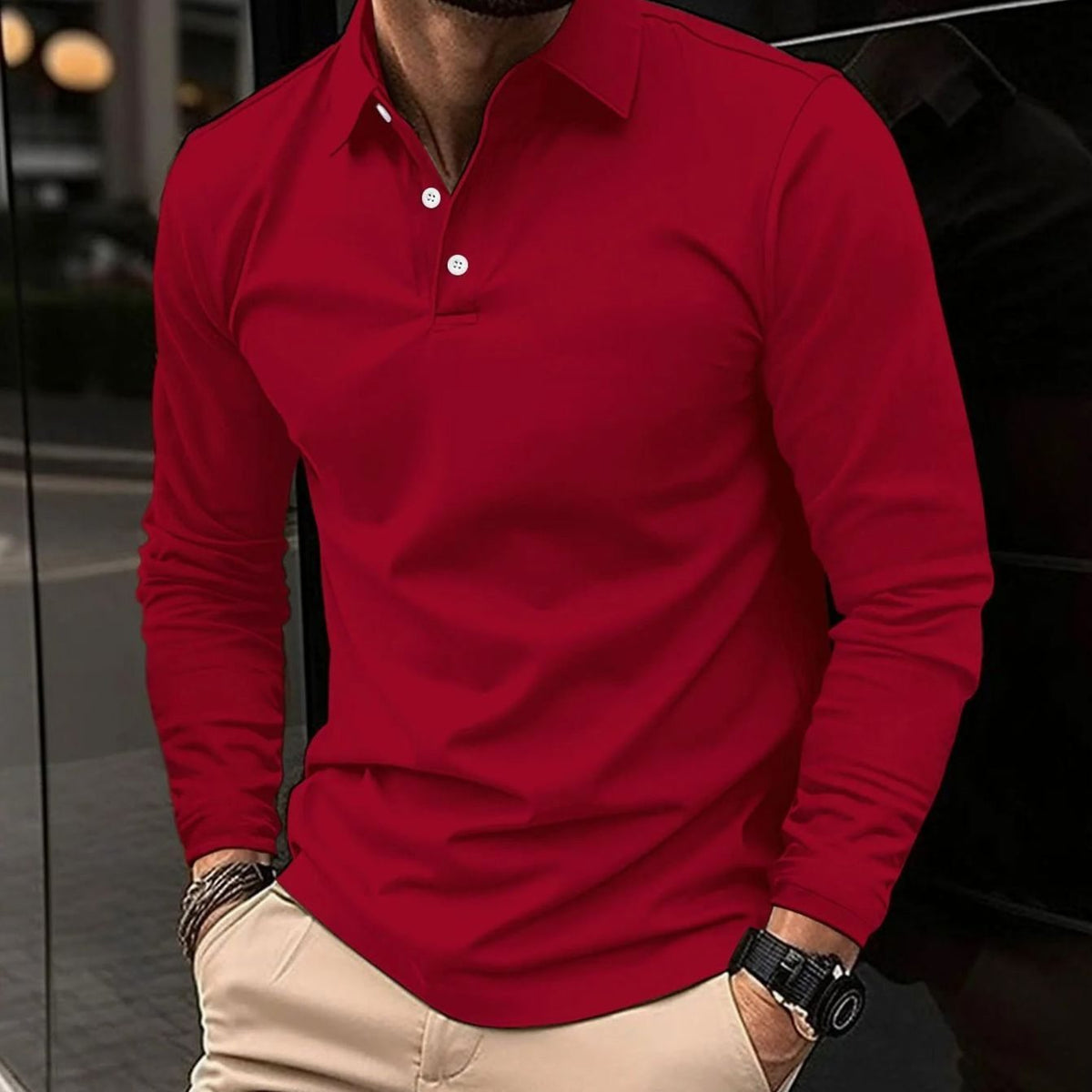 Men's Long Sleeve Polo Shirt - Slim Fit & All-Day Comfort