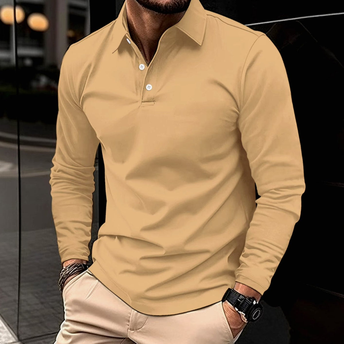 Men's Long Sleeve Polo Shirt - Slim Fit & All-Day Comfort