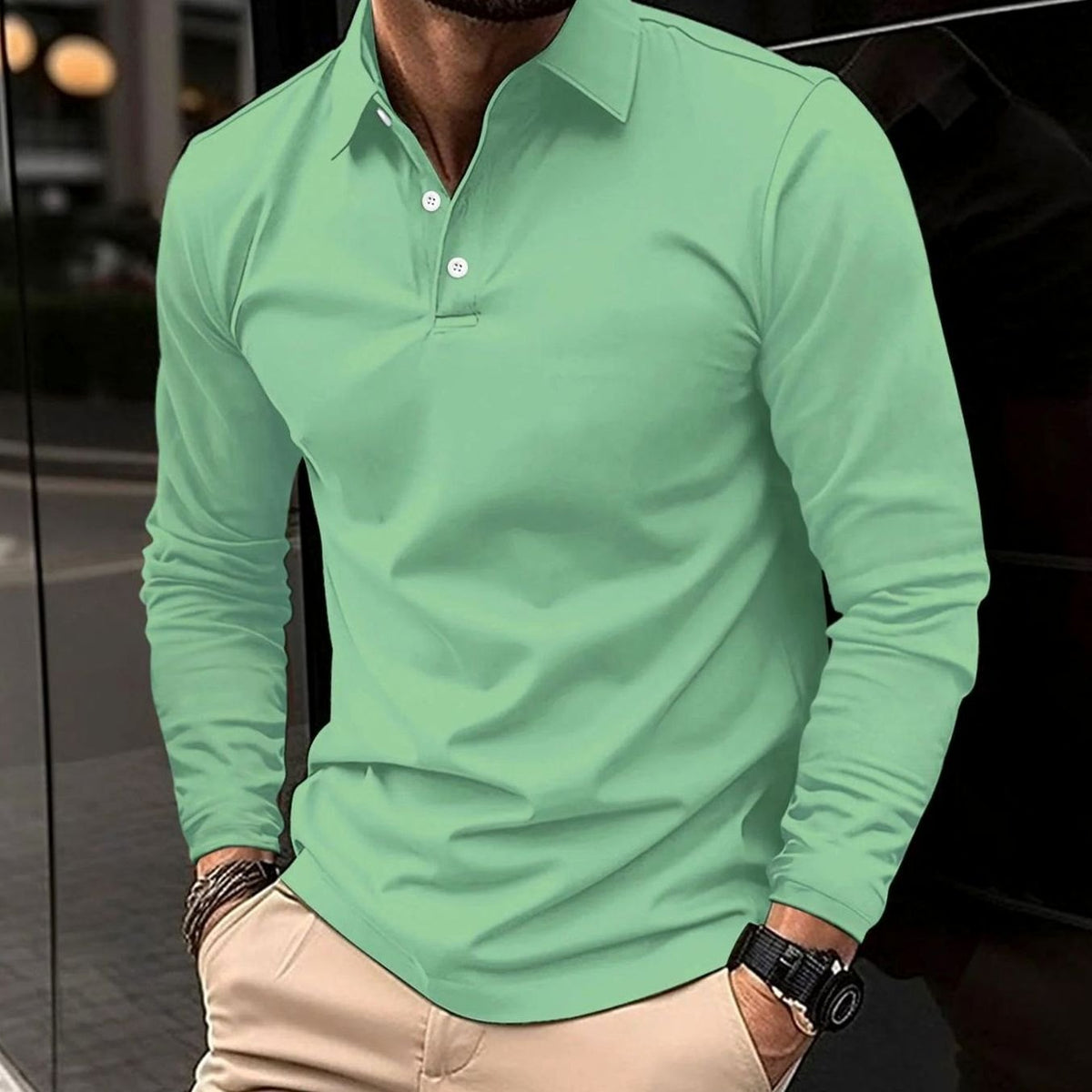Men's Long Sleeve Polo Shirt - Slim Fit & All-Day Comfort