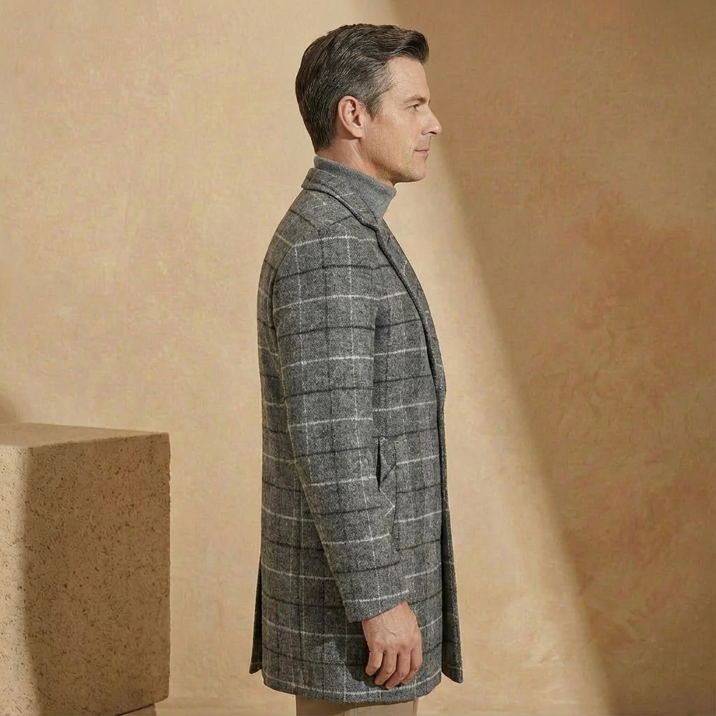Men's Plaid Overcoat - Slim Tailored Fit