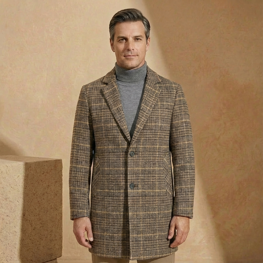 Men's Plaid Overcoat - Slim Tailored Fit