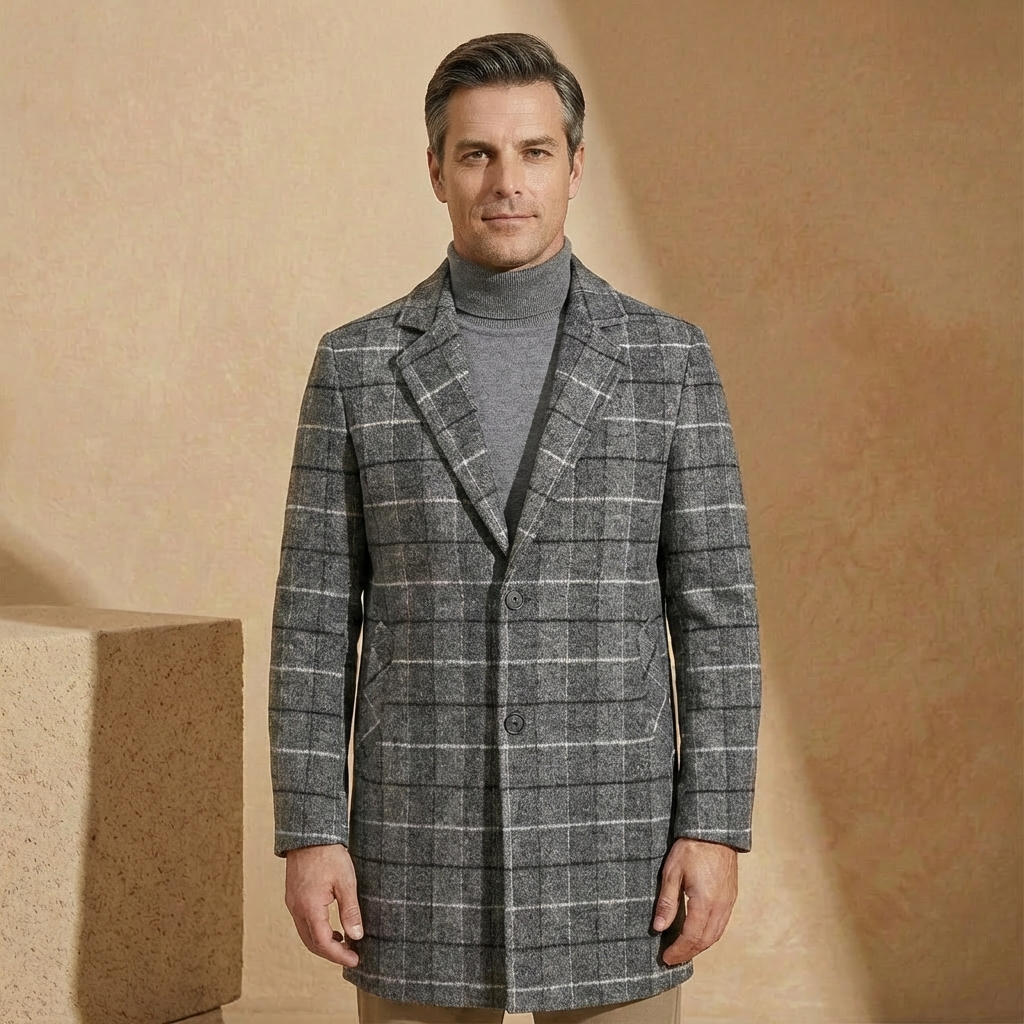 Men's Plaid Overcoat - Slim Tailored Fit