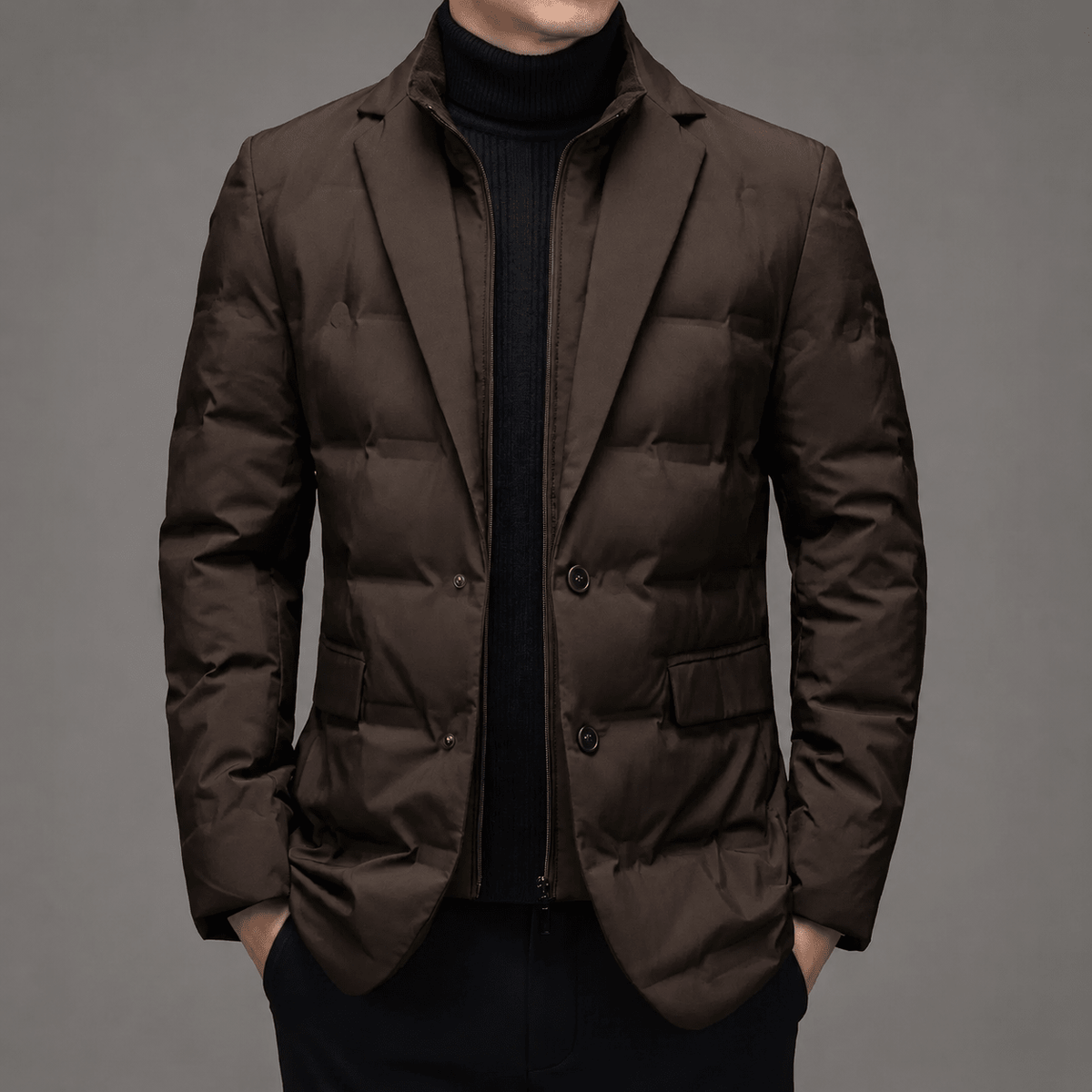 Men's Quilted Puffer Jacket Notch Lapel Regular Fit