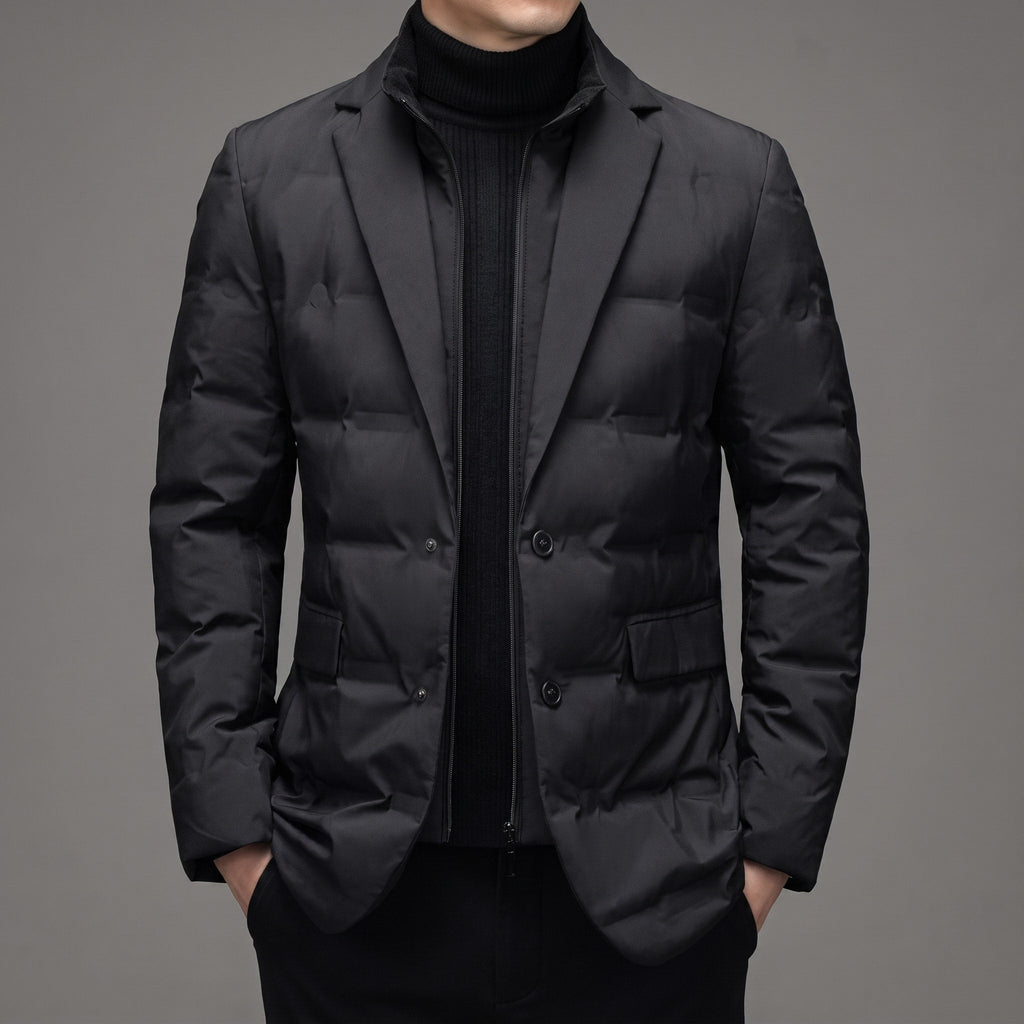Men's Quilted Puffer Jacket Notch Lapel Regular Fit