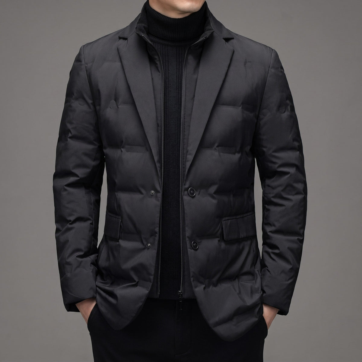 Men's Quilted Puffer Jacket Notch Lapel Regular Fit