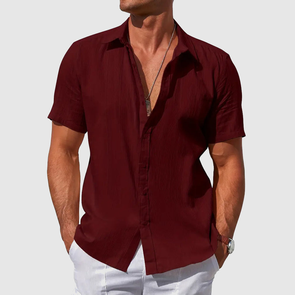 Men's Linen Shirt, Short Sleeve Casual Summer Button-Front