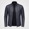 Men's Slim Fit Biker Jacket Stand Collar Zip Front