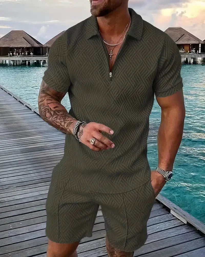 Men's Summer Tracksuit - Zip Collar & Matching Shorts