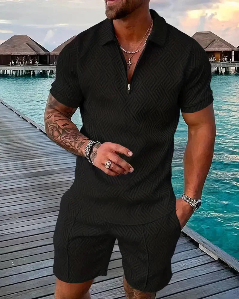 Men's Summer Tracksuit - Zip Collar & Matching Shorts
