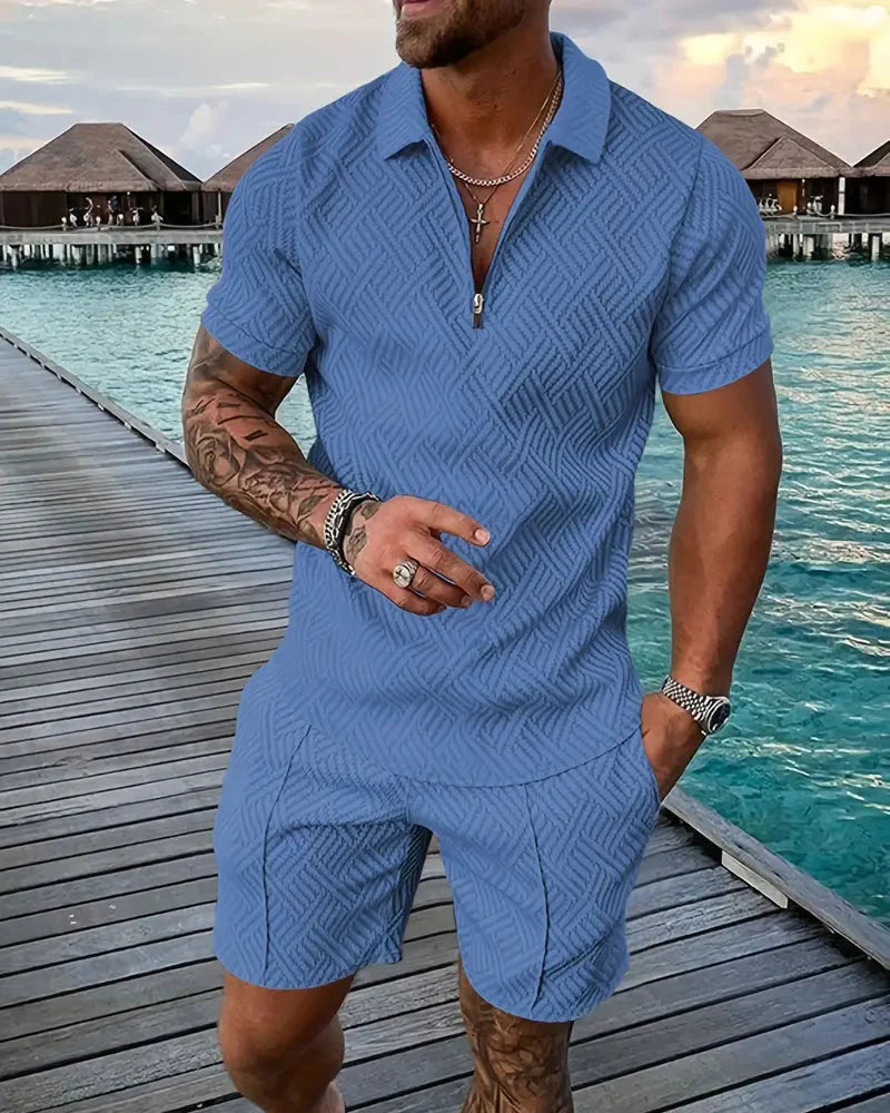 Men's Summer Tracksuit - Zip Collar & Matching Shorts