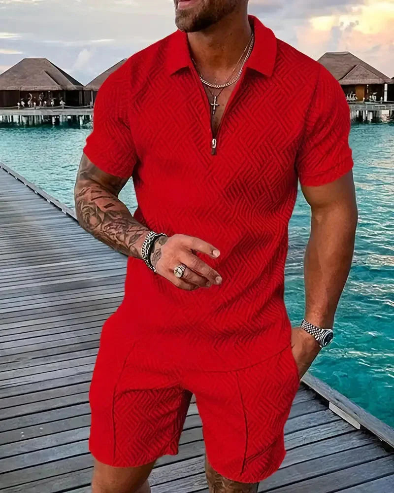 Men's Summer Tracksuit - Zip Collar & Matching Shorts