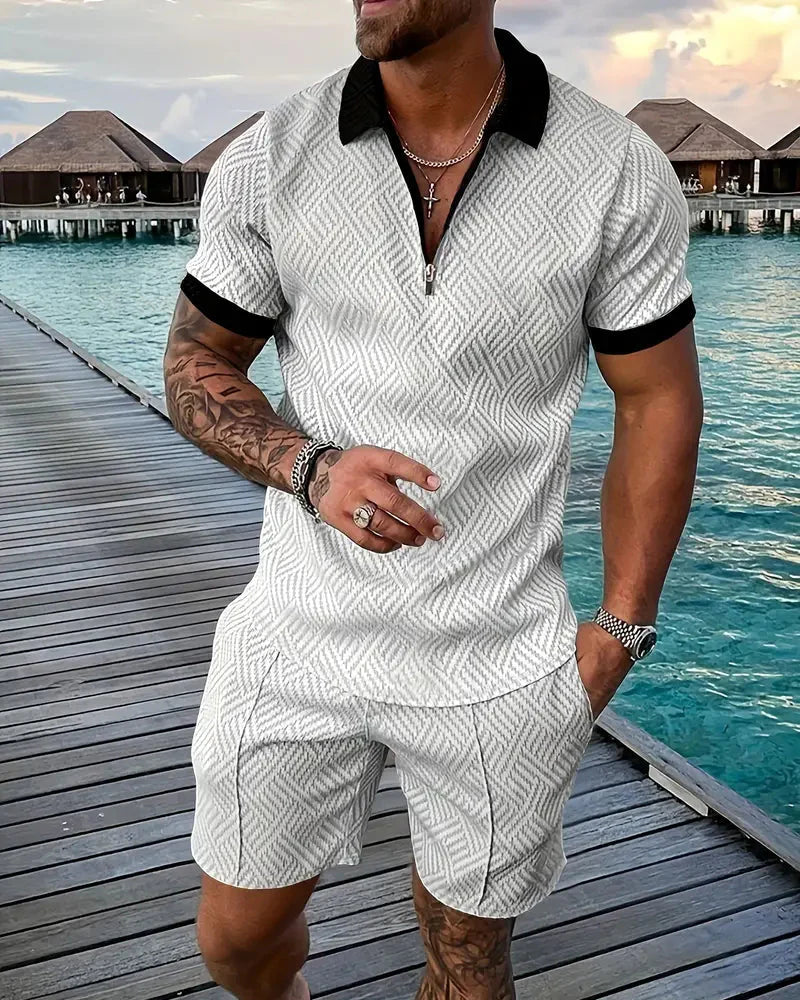 Men's Summer Tracksuit - Zip Collar & Matching Shorts