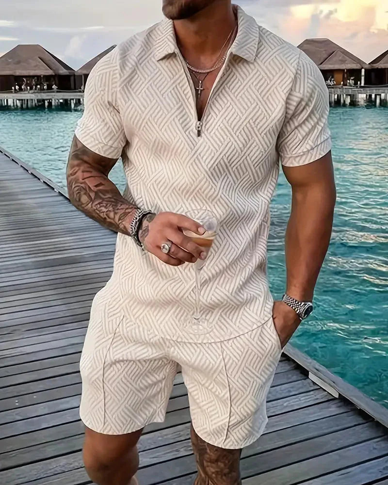 Men's Summer Tracksuit - Zip Collar & Matching Shorts