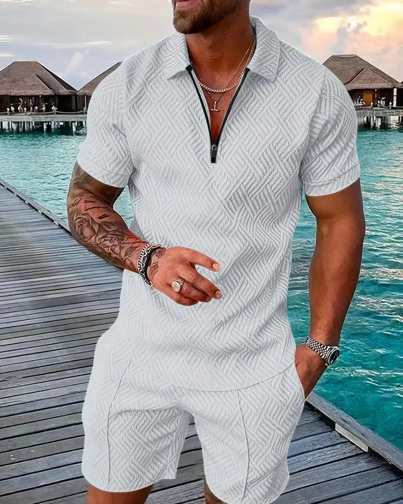 Men's Summer Tracksuit - Zip Collar & Matching Shorts