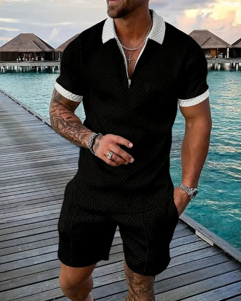 Men's Summer Tracksuit - Zip Collar & Matching Shorts