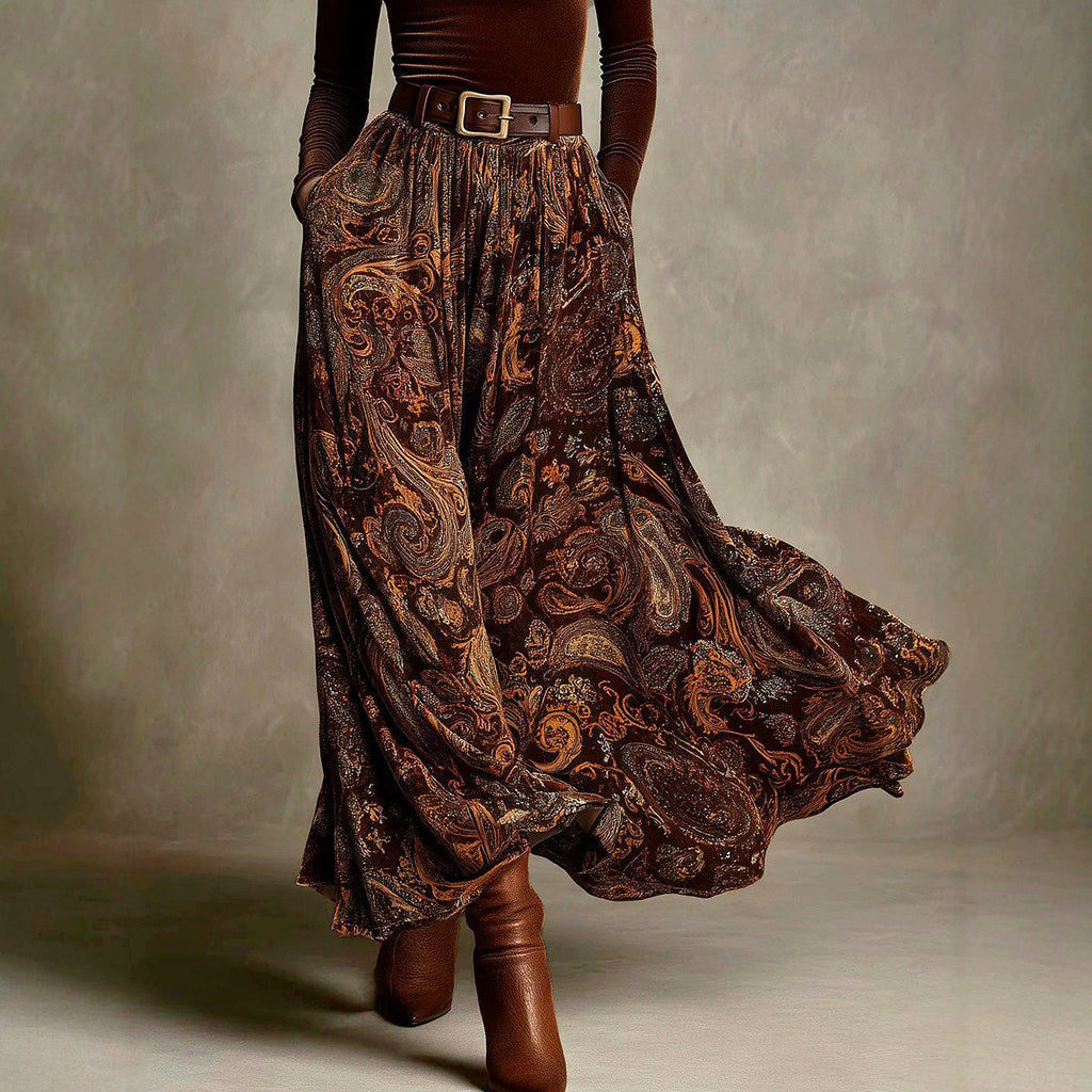 Meredith - Women's Velvet Top & Paisley Maxi Skirt Matching Set