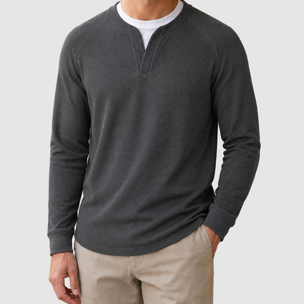 Milan - Men's Waffle-Knit Split-Neck Thermal Sweater