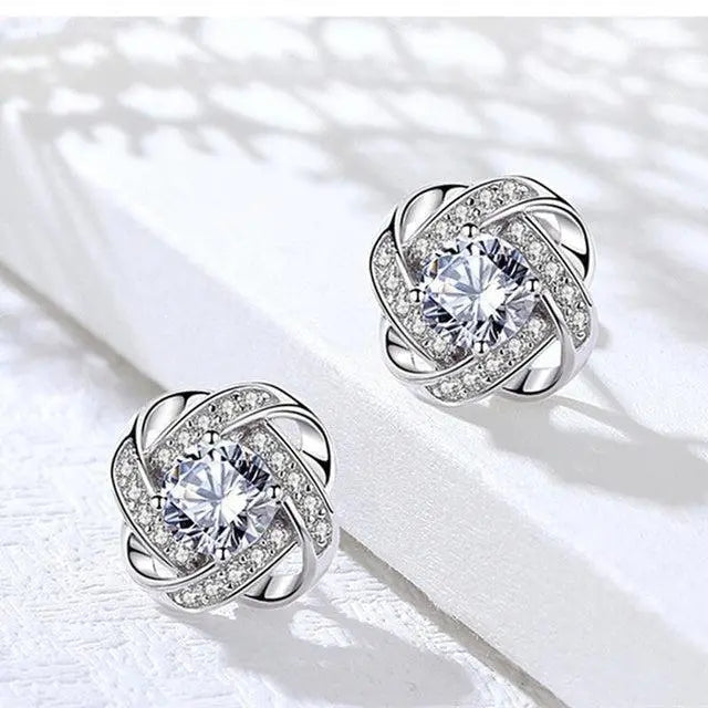 Floral Spiral Earrings in 925 Silver & Crystal - Faith Collection