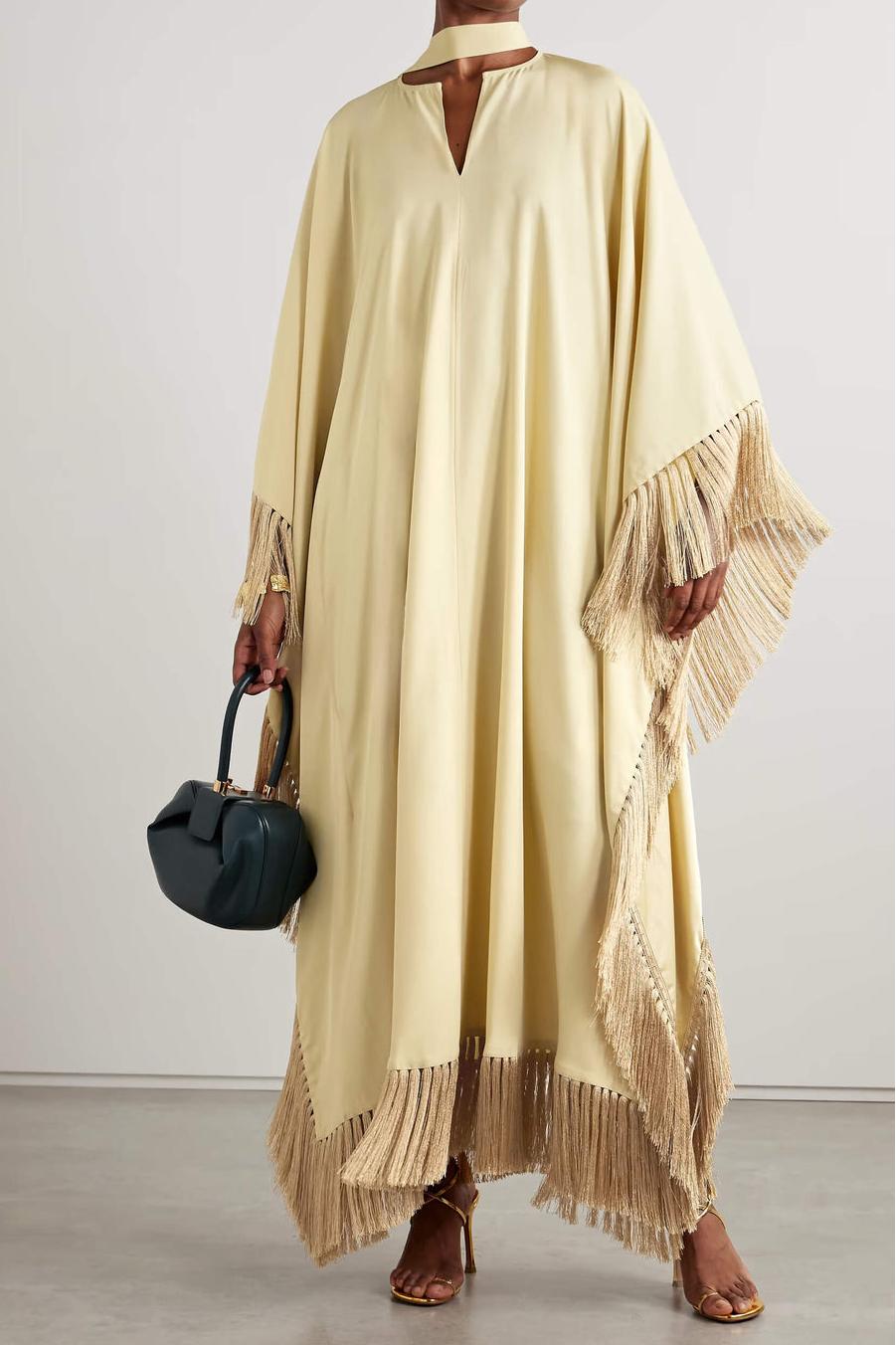 Modern Fringed Crepe Kaftan