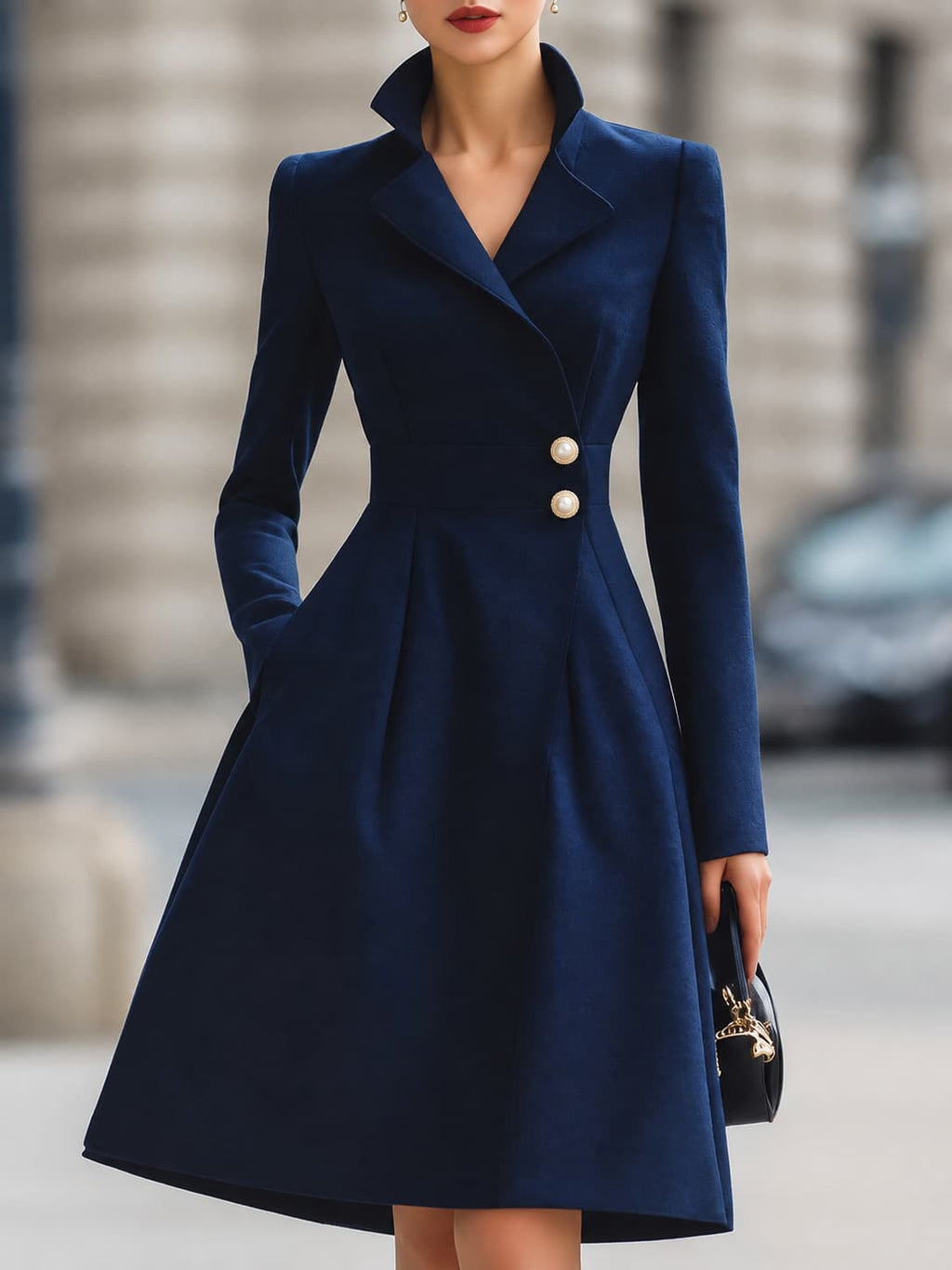 Women's Tailored Coat Dress with Flared Skirt