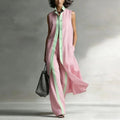 Women’s Sleeveless Longline Tunic and Wide-Leg Trouser Set – Button-Front Design with Contrast Trim for Summer