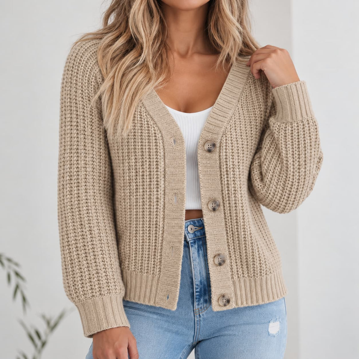 Women’s Chunky Knit V-Neck Cardigan