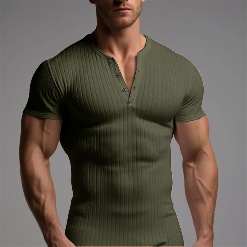 Nico - Men's Muscle Fit T-Shirt with Button Placket