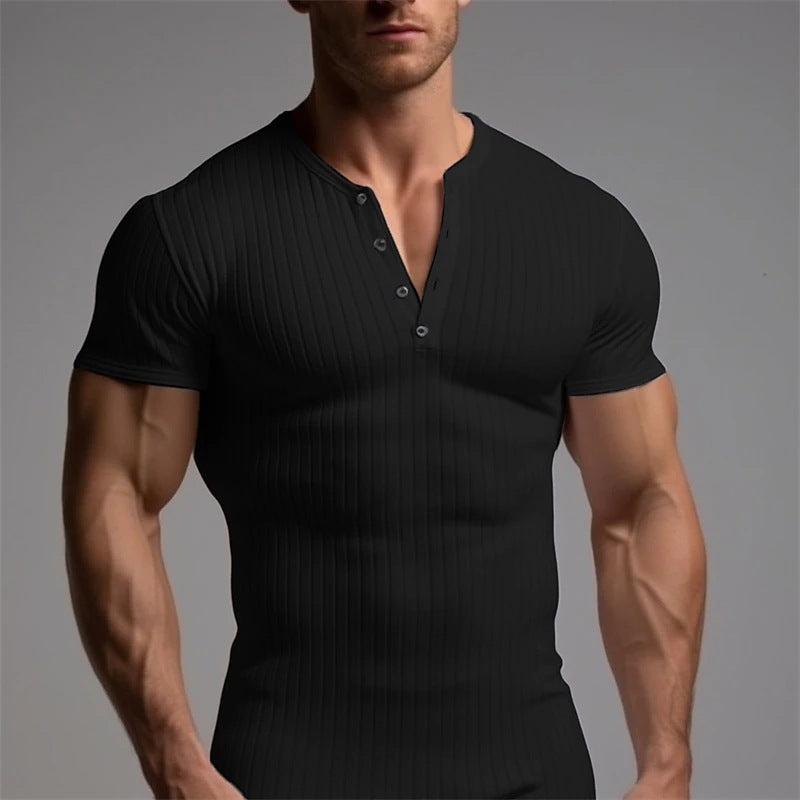Nico - Men's Muscle Fit T-Shirt with Button Placket