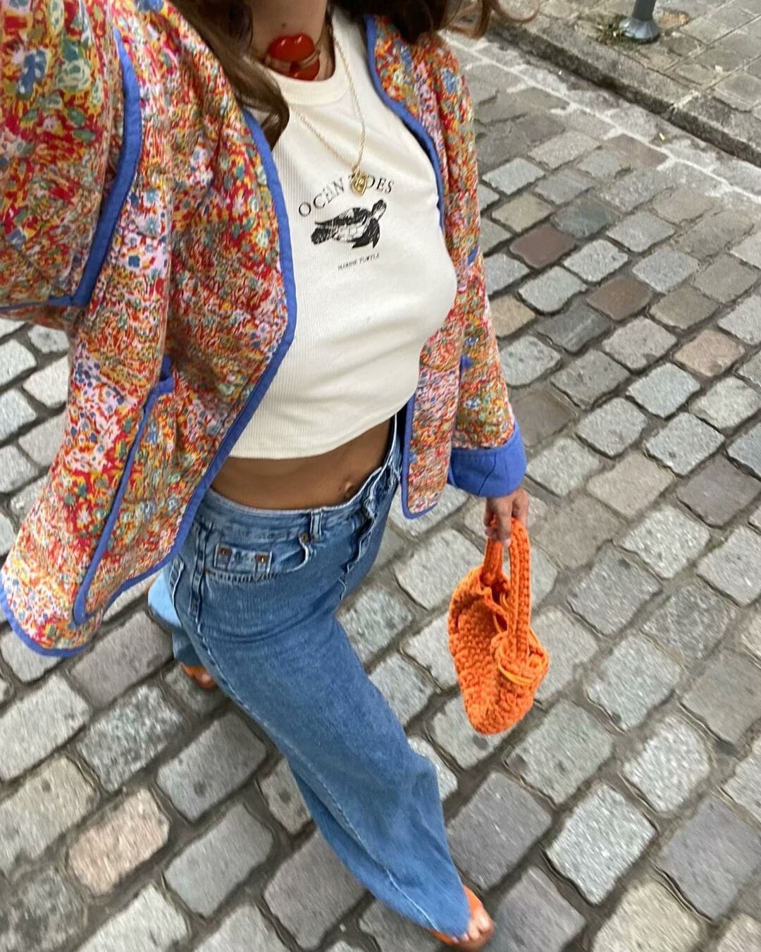 Quilted Jacket with Floral Print