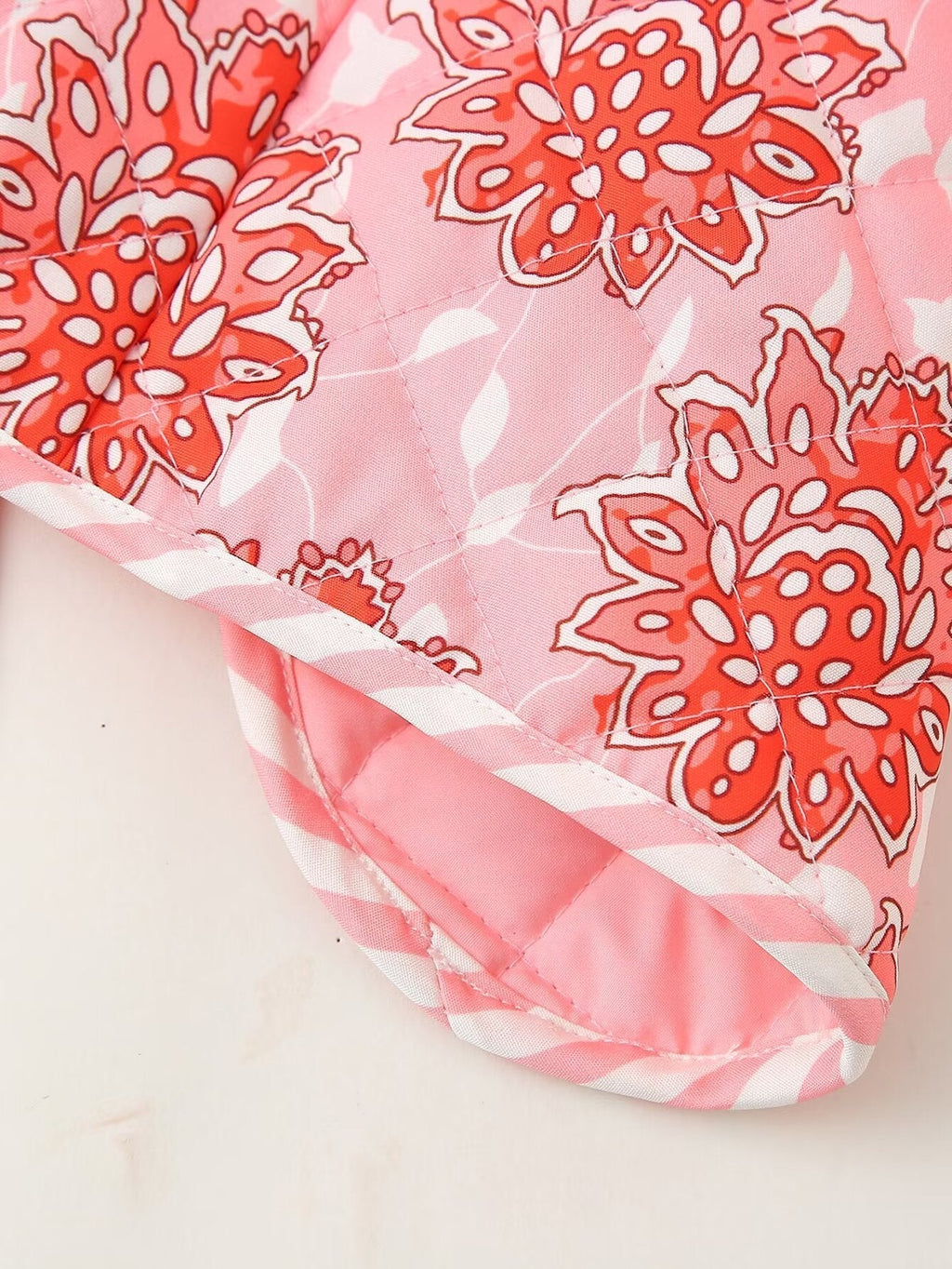 Quilted Vest with Floral Print and Tie Details