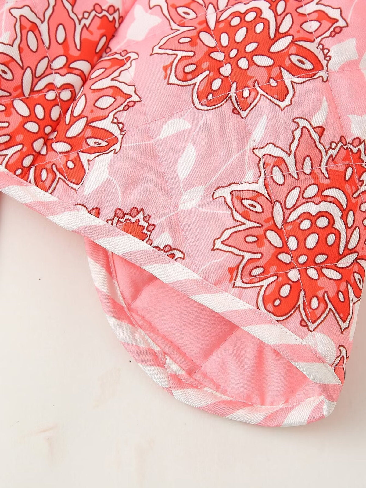 Quilted Vest with Floral Print and Tie Details