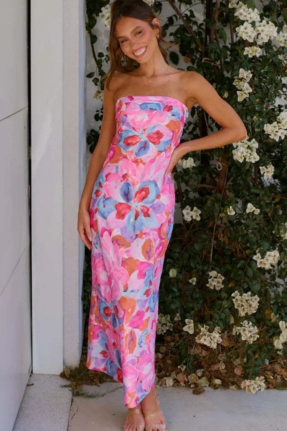 Miya Maxi-Length Dress Pink/Blue Print