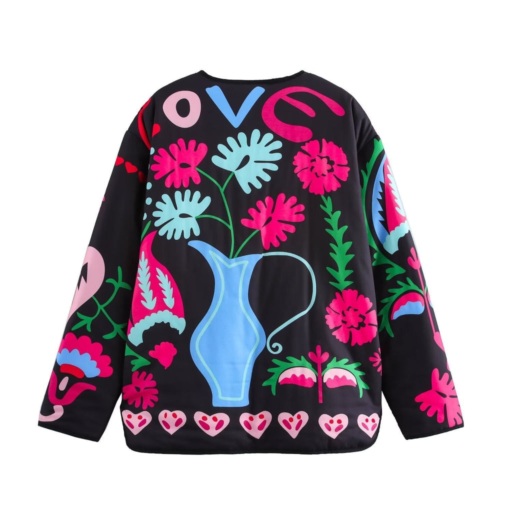 Jacket with Floral Print and Buttons