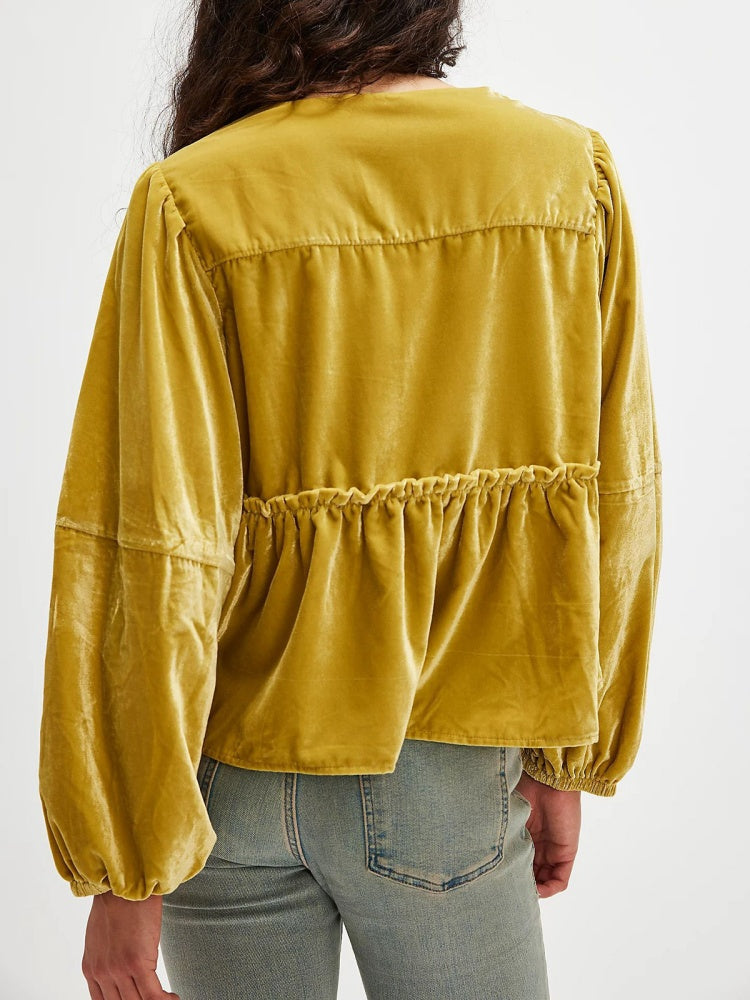 Velvet Blouse with Bow Closure