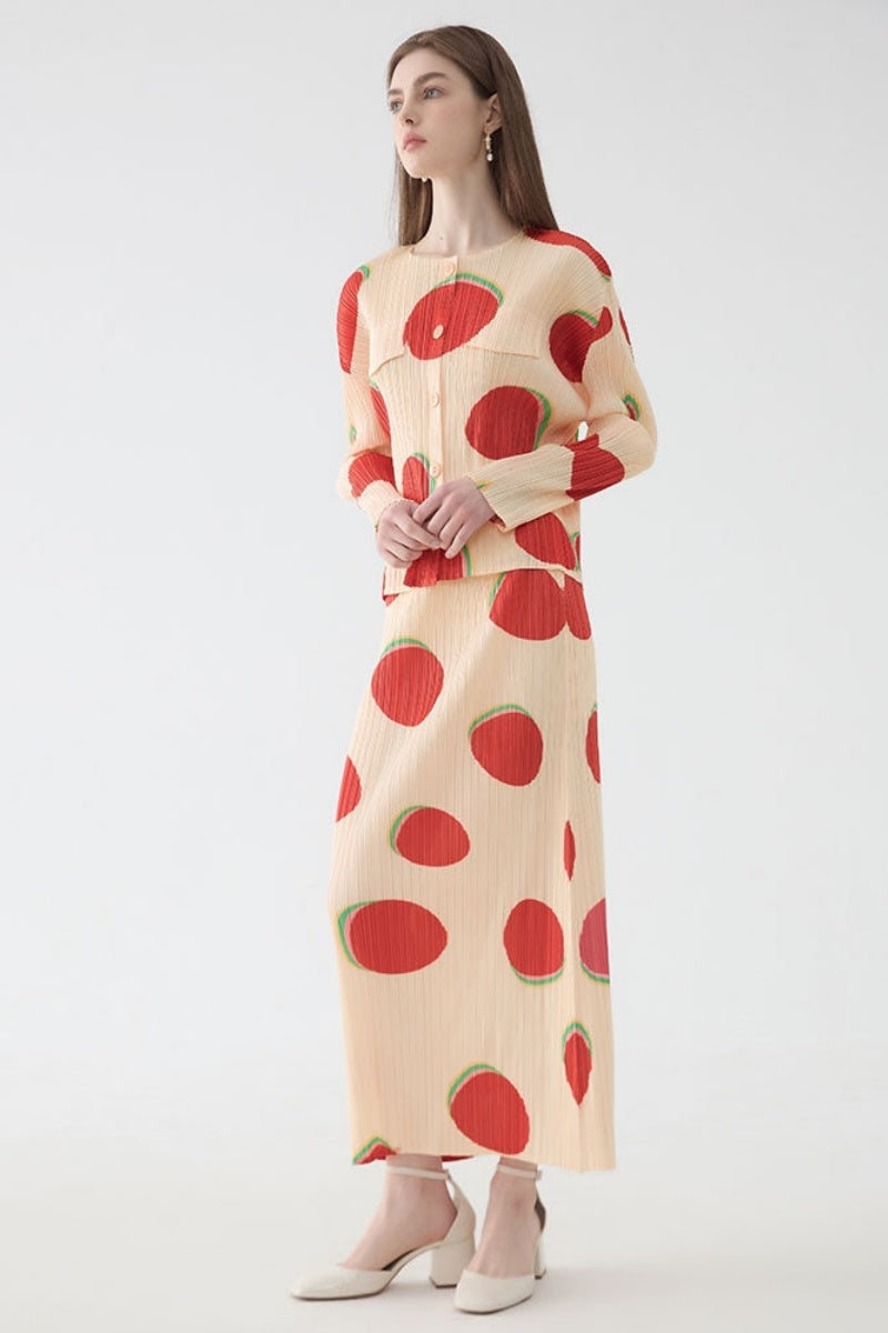 Slim-Fitting Patterned Long-Sleeved Skirt Set