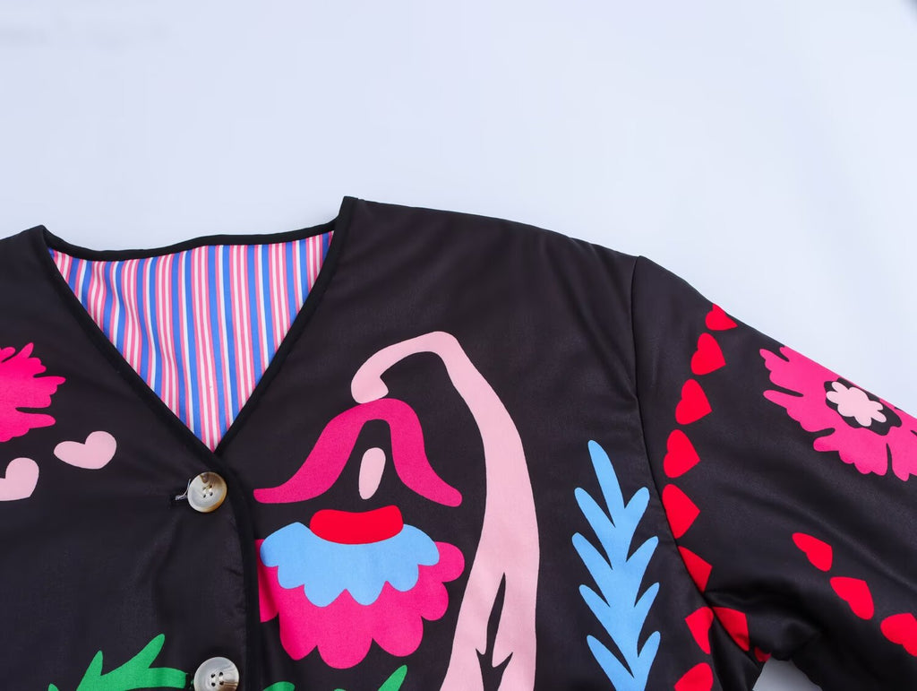 Jacket with Floral Print and Buttons