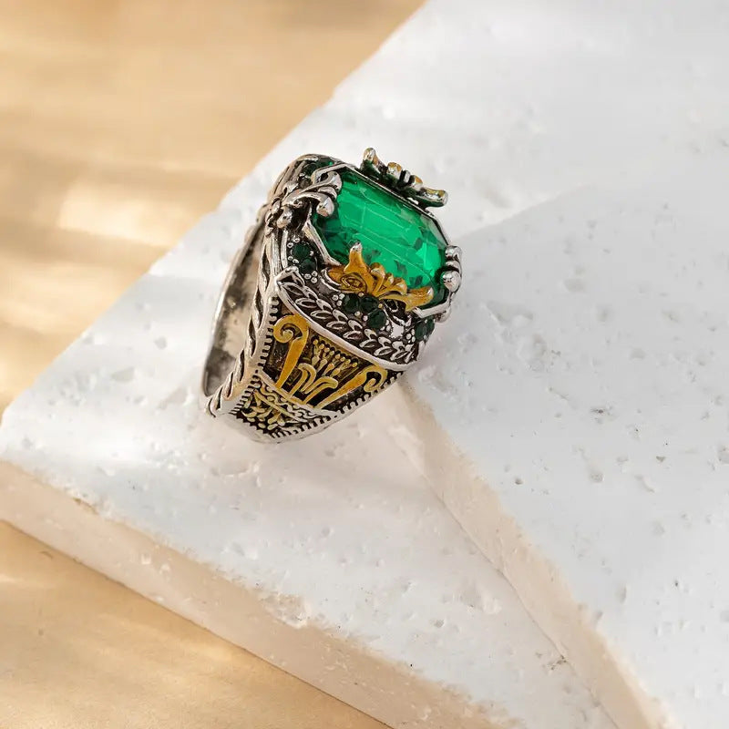 Rinaldo Men's Ring with Rectangular Stone and Carved Details