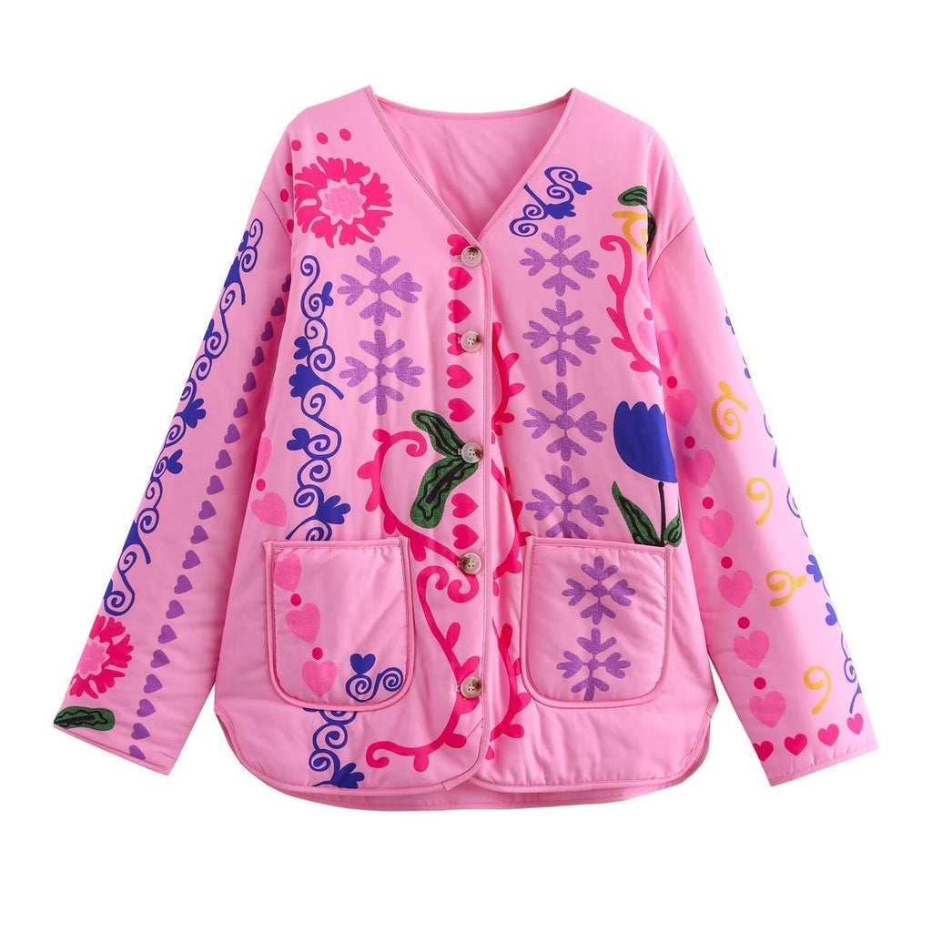 Jacket with Floral Print and Buttons
