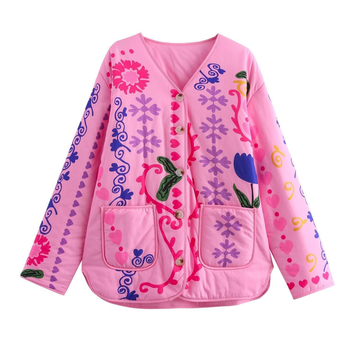 Jacket with Floral Print and Buttons