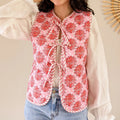 Quilted Vest with Floral Print and Tie Details
