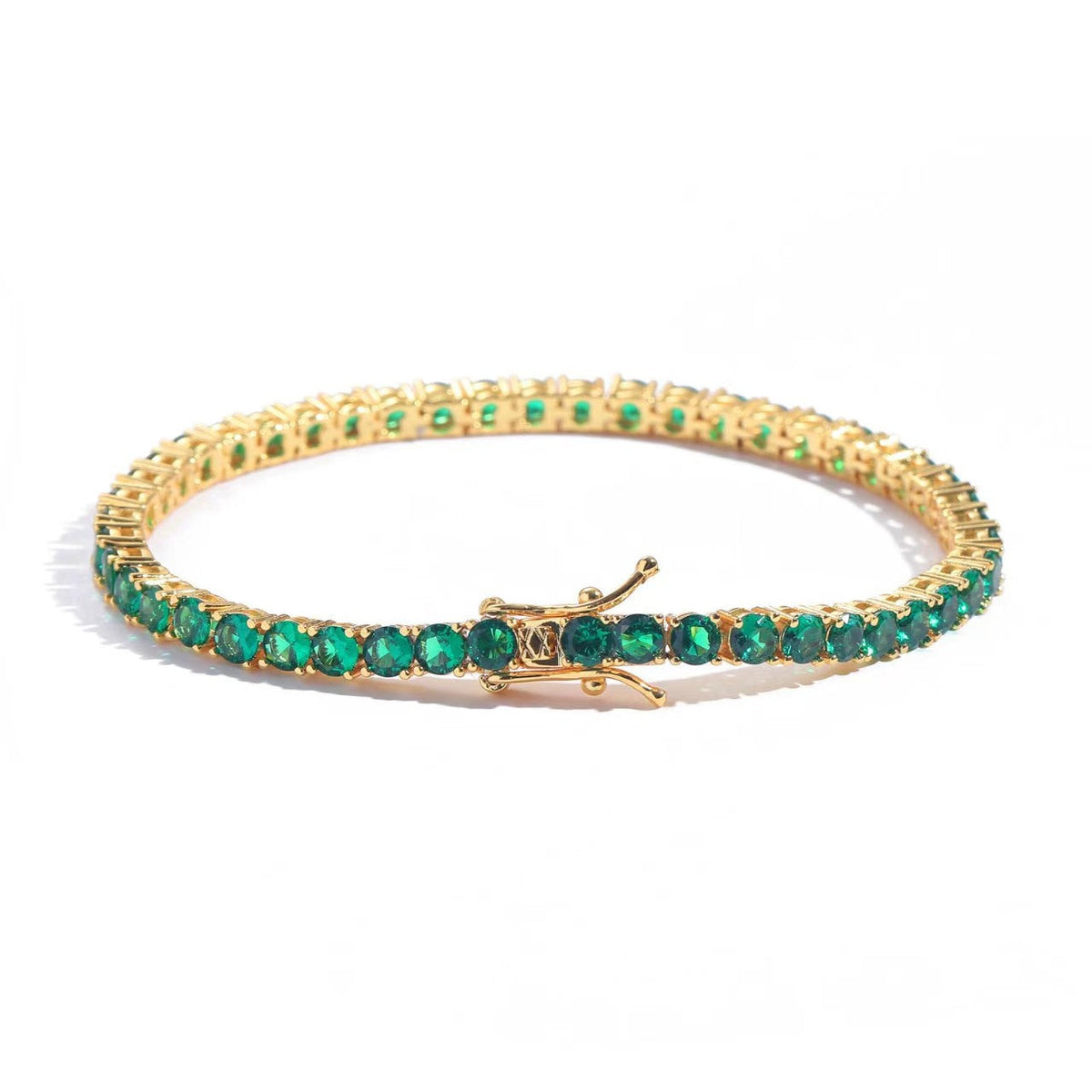 Gold Tennis Bracelet with Green Crystals - Lioria