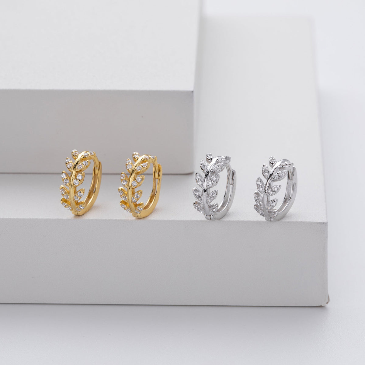 Sterling Silver Leaf Hoop Earrings Handmade in the UK Limited Edition