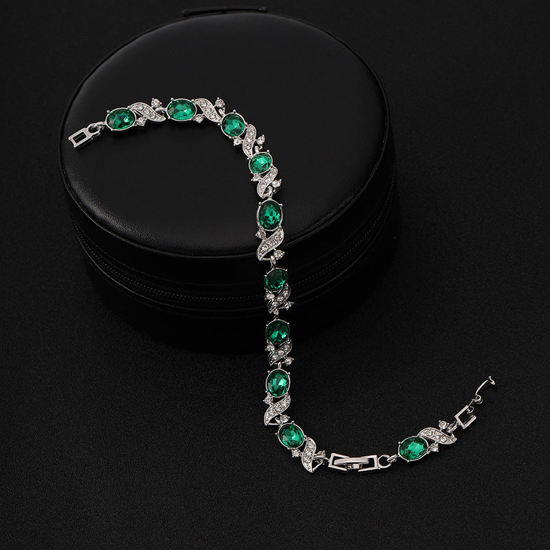 Lorena Silver Bracelet with Green Oval Stones